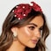 Multilayer Bow Headbands Pearl Rhinestone Hairbands Black Red Headpieces Teeth Comb Bowknot Hair Accessories for Women (Red)