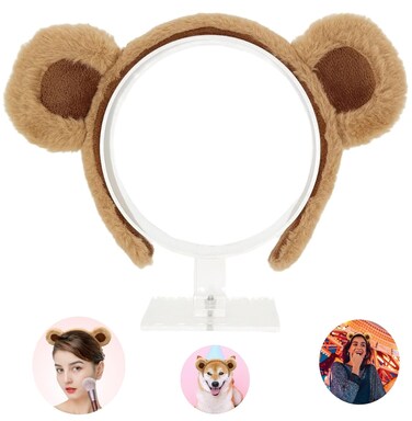 SIOTMERA Headband Bear Ears Brown, Cute Care Hairband Adult with Toddler Animal Costume, Soft Makeup Head Wear for Washing Face Women, Fluffy for Party Celebration Cosplay