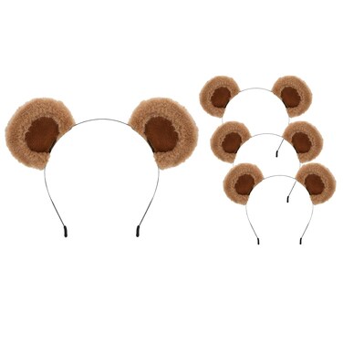 SIOTMERA 4 Pack Bear Ears Headband Brown, Cute Care Movable Hairband for Adult with Toddler Animals Costume, Soft Makeup Head Wear for Washing Face Women