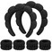 WHAVEL 6PCS Spa Headband and Wristband Set, Makeup Headband Puffy Skincare Headband Face Wash Headband for Washing Face Preppy Stuff (Black)