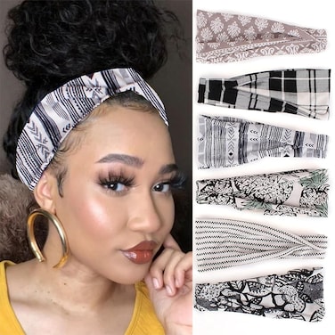 XTREND 6 Pcs Women's Headbands Twisted Cross Elastic Head Bands Yoga Workout Hairbands Non-Slip Sweat Soft Headbands Solid Color Simple Versatile Hair Accessory Hair Bands