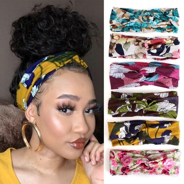 XTREND 6 Pcs Women's Headbands Twisted Cross Elastic Hairbands Yoga Workout Non-Slip Sweat Soft Headbands Solid Color Simple Versatile Hair Accessory Head bands