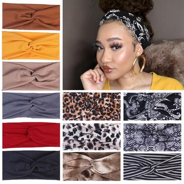 XTREND 12 Pcs Women's Headbands Twisted Cross Elastic Head bands Yoga Workout Non-Slip Sweat Soft Headband Solid Color Simple Versatile Hair Accessory Scarf
