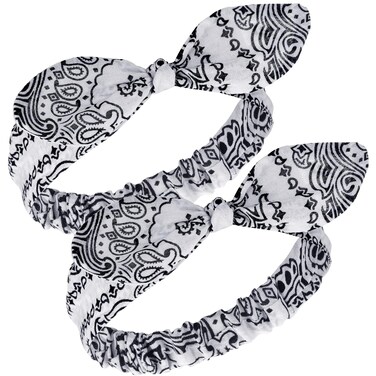 Hicarer 2 Pieces Bandana Headband for Women, Knot Retro Print Bandana Paisley Print Headband Adjustable Headwrap(White)
