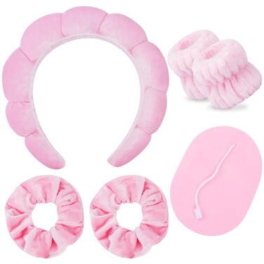AOPRIE SPA Headbands for Washing Face Makeup Scrunchies Hair Tie Hair Band Women Facial Head Band Wrist Towel Wraps For Shower Face Mask Pink, 6 Pack