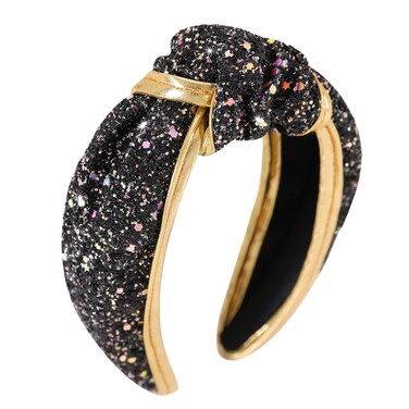 Sequin Knotted Headband for Women Little Girls Glitter Sprinkle Headband Fancy Beaded Wide Head Band Fashion Girls Jeweled Hairband Festival Hair Accessories Gifts B-Black