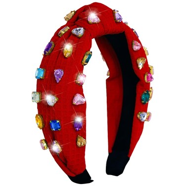 Christmas Headbands for Women Knotted Headband for Women Colorful Sparkle Jeweled Red Headband Rhinestone Embellished Beaded Headband Fashion Headband