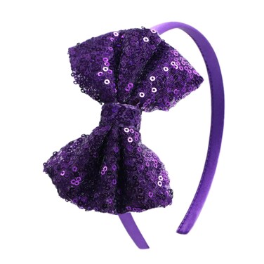Kiszu Sparkly Sequin Hair Bow Headbands Fashion Glitter Cute Boutique Ribbon Bows for Girls, Kids, and Women (Dark Purple)
