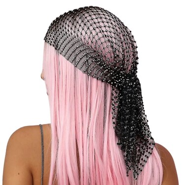 Mesh Rhinestone Beads Headband Hollow Sparkling Elastic Fishnet Headpiece Nightclub Crystal Exotic Headwrap Net