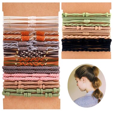 Hair Tie Bracelets Boho Hair Ties for Women, 32 Pcs Cute Dual-Use Bracelets Hair Ties 5 Styles, Braided Boho Elastic Hair Ties Bands Accessories for Thick Thin Hair Ponytails Holders No Damage