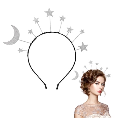 Glitter Star Moon Headband, Shiny Star Hair Hoop Goddess Headpiece Stars Halo Headband for Women, Girls, Birthday, Costume Party