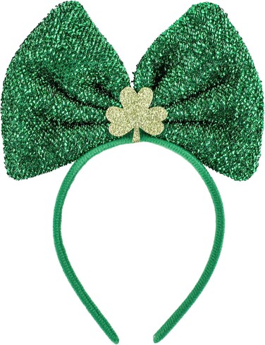 St Patrick's Day Headband, Green Bow Hair Band Shinny Irish Shamrock Headband Clover Headpiece St Patrick's Day Costume Accessories for Women Girls Irish Festival Party Supplies