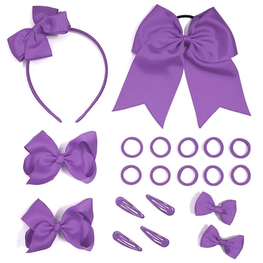 20 Pieces Bow Hair Accessories Set Bow Hairpin Bow Hair Clips Rubber Band Bow Headband Bows Ribbon for Girls Kids (Purple)