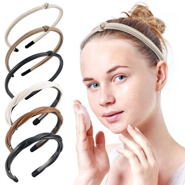 6 PCS Leather Headbands for Women, Thin Headbands, Knotted Headband for Women's Hair Non Slip Comfortable, Skinny, Cute Headbands Girls Hair Accessories