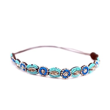 Jilukibo Fashion Handmade Crystal Rhinestone Beads Headband, Retro Style Elastic Hairband Jewelry Hair Accessories Headwraps for Women Brides (Blue)
