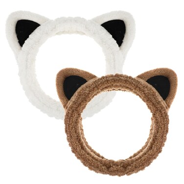 Mabor 2 Pcs Cute Cat Headband for Washing Face Makeup Skincare, Animal Skincare Headbands for Women Girls Cute Stuff Gifts Soft Coral Fleece Facial Wash Hair Accessories