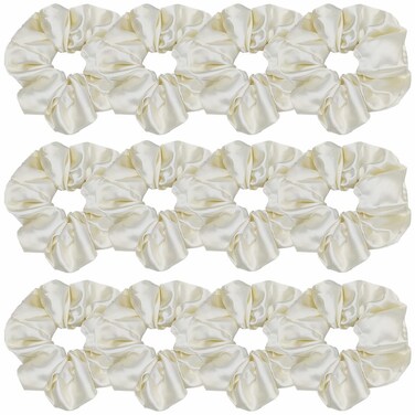 12 Pcs Satin Silk Scrunchies, Soft Hair Ties, Fashion Hair Bands, Hair Bow Ropes, Elastic Ponytail Holders, Hair Accessories for Women and Girls (4.3 Inch, Beige)