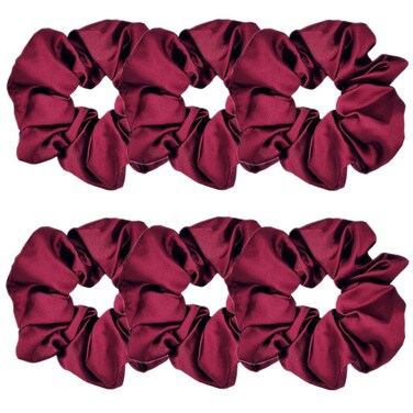 Sufermoe 6 Pcs Satin Silk Hair Scrunchies (4.3 inch), Wine Red, Hair Accessories for Women and Girls