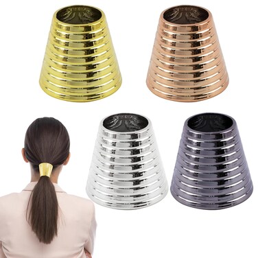 Framendino, 4 Pack Plastic with Teeth Circle Cuff Ponytail Cover Punk Hair Rings Holder Headwear for Women