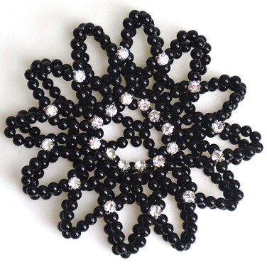 Teensery Hair Bun Cover, Elastic Handmade Crochet Pearl Rhinestone Hair Snood Hair Net Hair Accessories for Women and Girls, Ballet Dance Skating (Black, 1 Count)