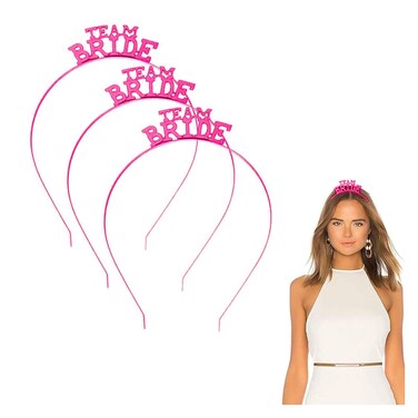 Team Bride Hairband, 3 Pack - Rose Gold/Rose Red, Metal, for Bachelorette Party, Wedding Decorations, Bridal Shower Party Photo Props Supply