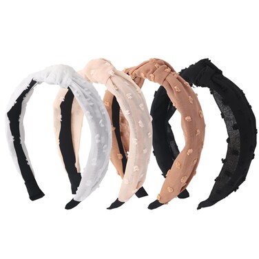 MHDGG 4Pcs Knotted Headbands, Ball Non Slip Wide Head Band, Fashion Head Bands Top Knot Headband for Women, Solid Color Hair Accessories