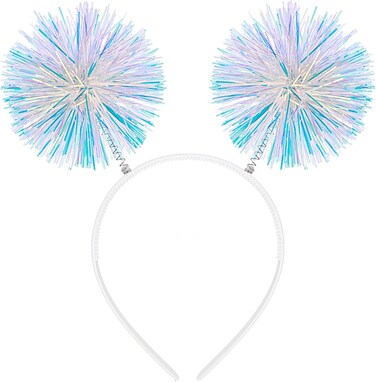 DIVINA VITAE Foil Strips Pom Pom Headband Glitter Tinsel Headband White Hair Accessories for Women, Fluffy Pom Ball Headband