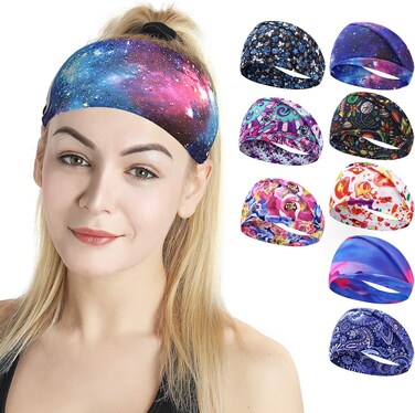 Boho Headbands for Women Fashion Wide Headband Yoga Workout Head Bands Hair Accessories Band 8 Pack