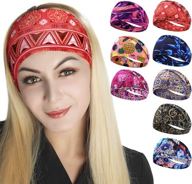 Boho Headbands for Women Fashion Wide Headband Yoga Workout Head Bands Hair Accessories Bands 8 Pack