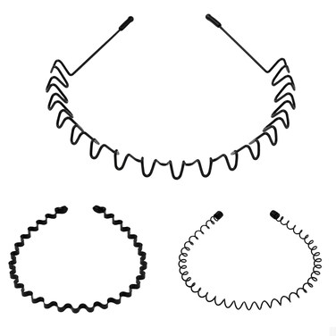 3 Pack Metal Hair Band for Men - Headbands Mens for Long Hair, Wire Headband, Fashion Unisex Black Hair Bands Spring Non-Slip Headbands for Sports and Daily Wear