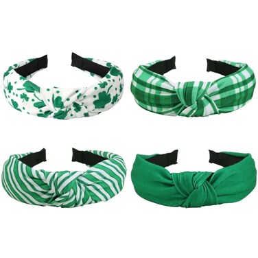 St.Patrick's Day Headbands Green Striped Plaid Irish Shamrock Hair Accessories Lucky Leaf Wide Knot Headband for Women Gifrs Gifts HairHoop