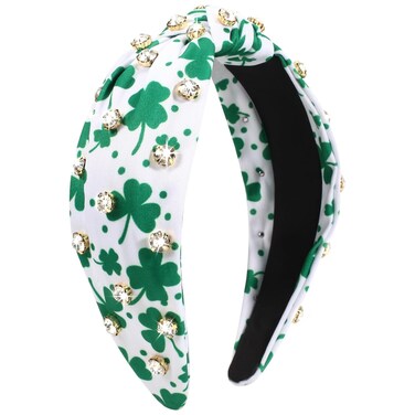 Ardorchid St.Patrick's Day Headbands Irish Green Shamrock Rhinestone Hair Accessories for Women Girls Gifts Wide Knot Hair Hoop Celebration Party Hairbands