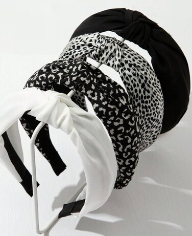 Knotted Headbands for Women: Non-Slip Fashion Hair Accessories with Cute Wide Top Knot Hoops for Hair in Black, White, and Leopard Print