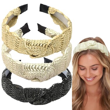 Ondder Straw Headbands for Women Top Knot Headband Summer Beach Womens Headbands Hair Accessories for Women Girls