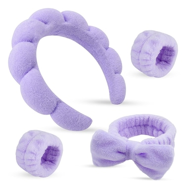 SPA Headbands for Women &amp; Wristband Set for Face Wash, Makeup Headband, Hair Band for Washing Face, Bubble Headband, Skincare Headbands and Wristbands for Women 4 Pcs