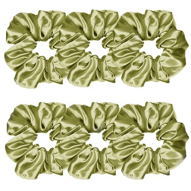 Sufermoe 6 Pcs Satin Silk Hair Scrunchies, Olive Green (4.5 Inch, Hair Ties, Hair Bands, Ponytail Holders, Hair Accessories for Women and Girls)