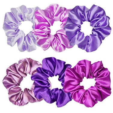 Sufermoe 6 Pcs Satin Silk Hair Scrunchies, Soft Hair Ties for Women and Girls, 4.5 Inch Hair Bands, Assorted Purple