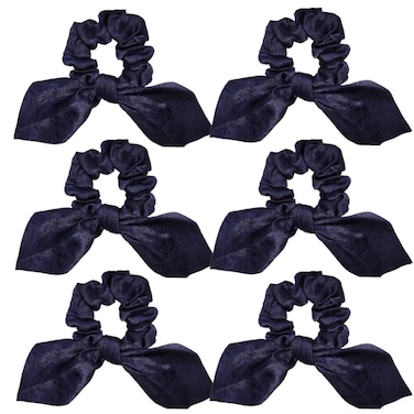 6 Pcs Satin Scrunchies, Hair Ties, Bands, Bows, Ropes, Elastics, Bracelets, Ponytail Holders - Hair Accessories for Women and Girls (3.8"x4.0", Navy Blue)