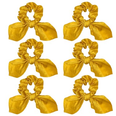 Sufermoe Hair Scrunchies, 6 Pcs Satin Hair Ties with Big Hair Bows, Yellow, Hair Accessories for Women and Girls