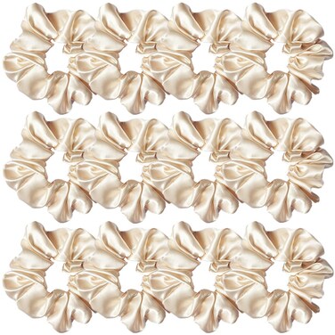 Sufermoe 12 Pcs Satin Silk Hair Scrunchies, Beige (4.5 Inch) Soft Hair Ties, Hair Bands, Hair Ropes, Ponytail Holders, Hair Accessories for Women and Girls