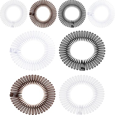 20 Pcs Full Circular Stretch Comb Flexible Circle Comb Circular Plastic Headband with Teeth 90s Hair Accessories Hairband Holder for Women Yoga Sports(Black, Coffee, Clear, White)