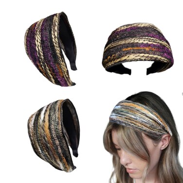 2PCS Handmade Boho Fabric Wide Headbands For Women Woolen Headband For Women Knit Headbands Women Hair Winter (PB)