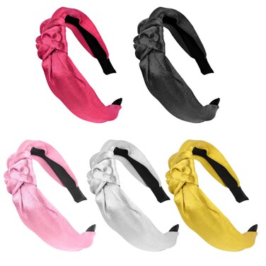 AMCAMI 5 Pcs Knotted Headbands for Women Girls Headbands for Women's Hair Thick Headbands for Women Silk Headband Wide Satin Headbands for Women Non Slip Knotted Headbands for Women's Hair