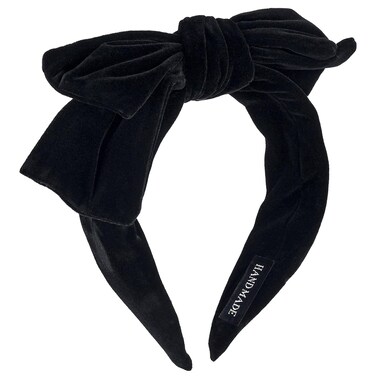Bow Headband for Women Girls Kids Black Velvet Knotted Headband Non Slip Embellished Wide Top Knot Hairband for Thin Thick Long Short Curly Hair Accessories Party Decoration Fashion Hair Bow Head Wear