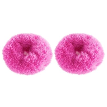 2 PCS Hot Pink Pom Pom Hair Tie Fuzzy Scrunchies Furry Hair Bands With Faux Rabbit Fur Fluffy Elastic Hair Bobbles Ponytail Holders Girls Women Hair Accessories