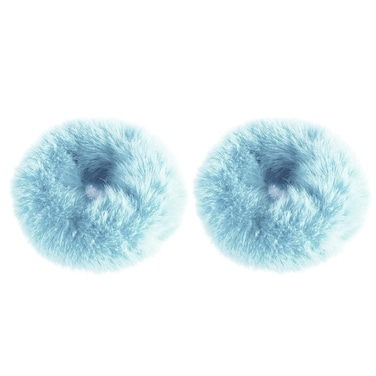 2 PCS Light Blue Pom Pom Hair Tie Fuzzy Scrunchies Furry Hair Bands With Faux Rabbit Fur Fluffy Elastic Hair Bobbles Ponytail Holders Girls Women Hair Accessories