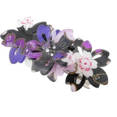 Large Japanese Hair Barrette / Flower Hair Accessory (Sakura Hair Clip - Purple) for Women and Girls