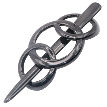 Parcelona French Triple Ringed 3.5" Celluloid Hair Slider Pin Thru Holder Barrette Non Slip Ponytail Women Hair Accessories Barrette with Stick for Girls, Made in France (Glossy Black)