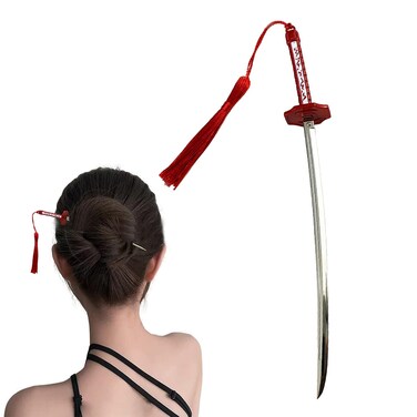 Hair Chopsticks,Comics Chinese Style Hair Pin Cute Hair Sticks for Bun with Tassel Red Gem Hair Accessories for Women Girls Long Hair,Style3 One Size