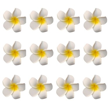 12PCS 2.4Inch White Foam Hawaiian Frangipani Artificial Plumeria Flower Hat Hair Clips Artificial Clips Hair Accessories for Bridal Wedding Party Beach Vacation Hair Decorations